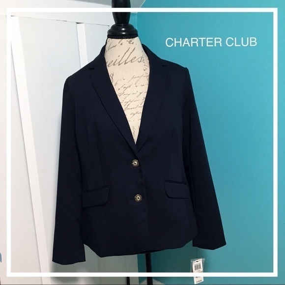 Charter Club Deepest Navy Polished Blazer - Picture 1 of 8